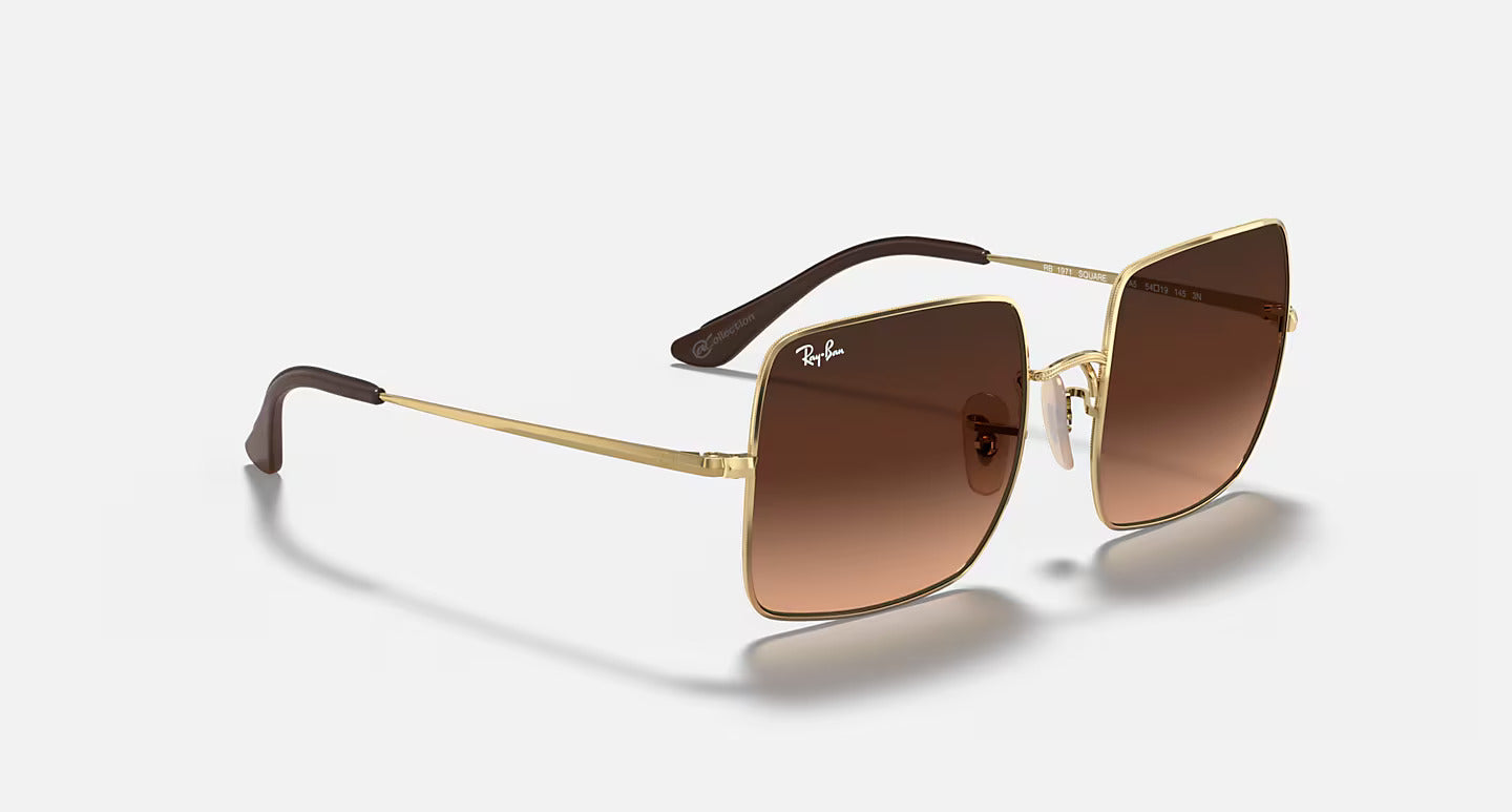 Ray-Ban Unisex Square Gradient Brown Sunglasses – Gold Frame