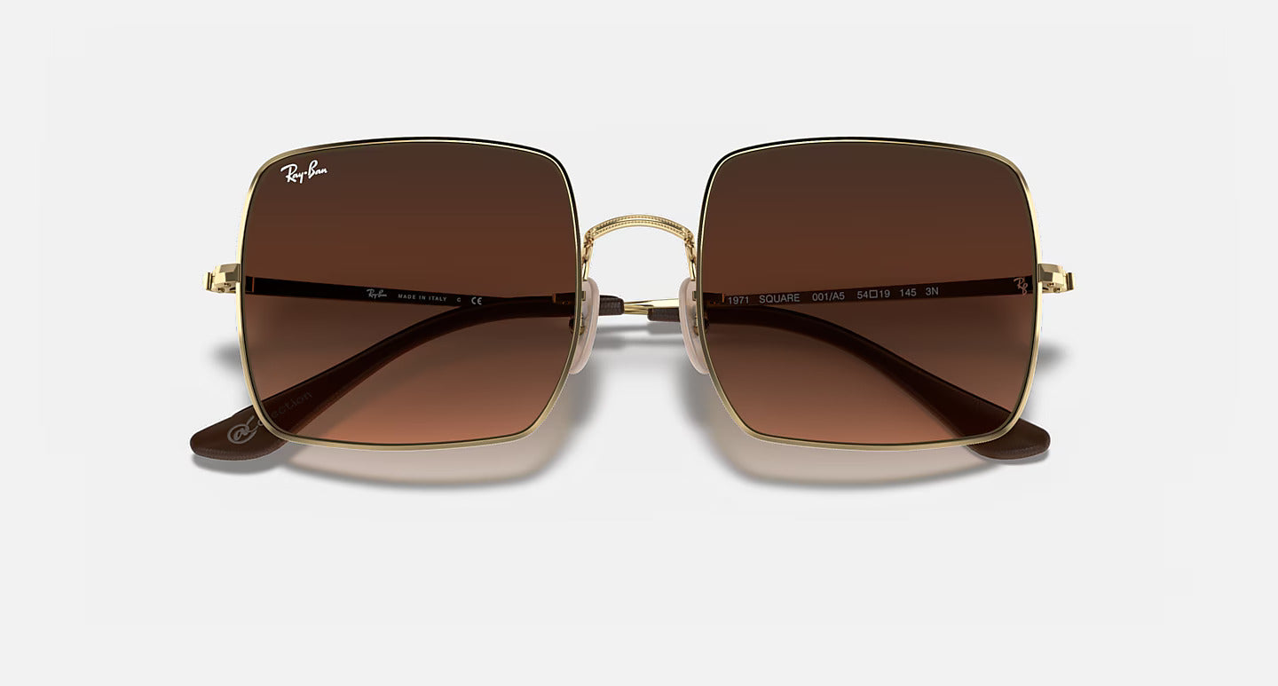 Ray-Ban Unisex Square Gradient Brown Sunglasses – Gold Frame